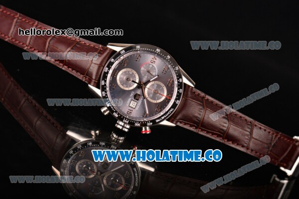 Tag Heuer Carrera Calibre 1887 Automatic Chrono Swiss Valjoux 7750 Automatic Steel Case with Grey Dial Brown Leather Strap and Arabic Numeral Markers - Click Image to Close